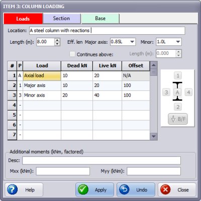 Column dialog load page