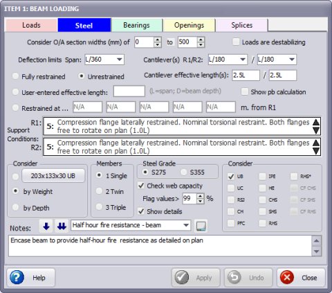Steel beam design parameters