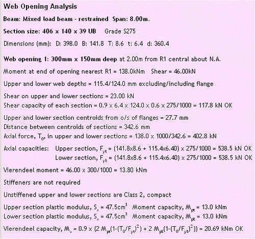 Typical ProSteel beam web opening calculation