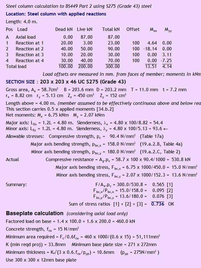 Typical SuperBeam steel column calculation