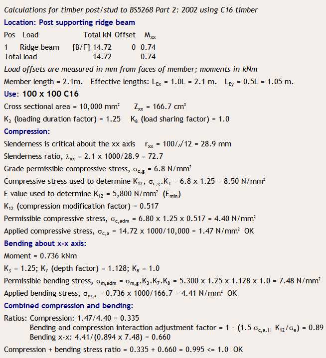 Typical SuperBeam stud/post calculation