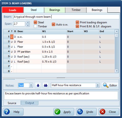 Beam load edit dialog