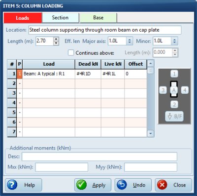 Steel column edit dialog load page